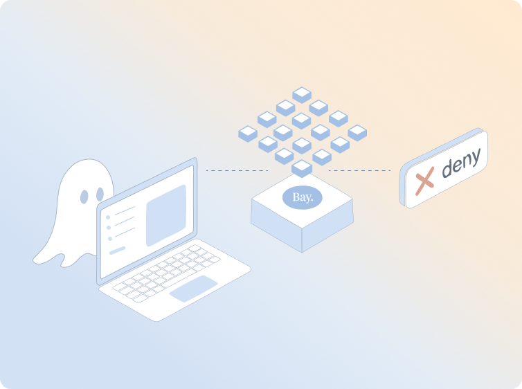 Diagram of a Ghostjacking attack chain, from a poisoned alert to an agent action, stopped at the enforcement point before a DNS change completes.